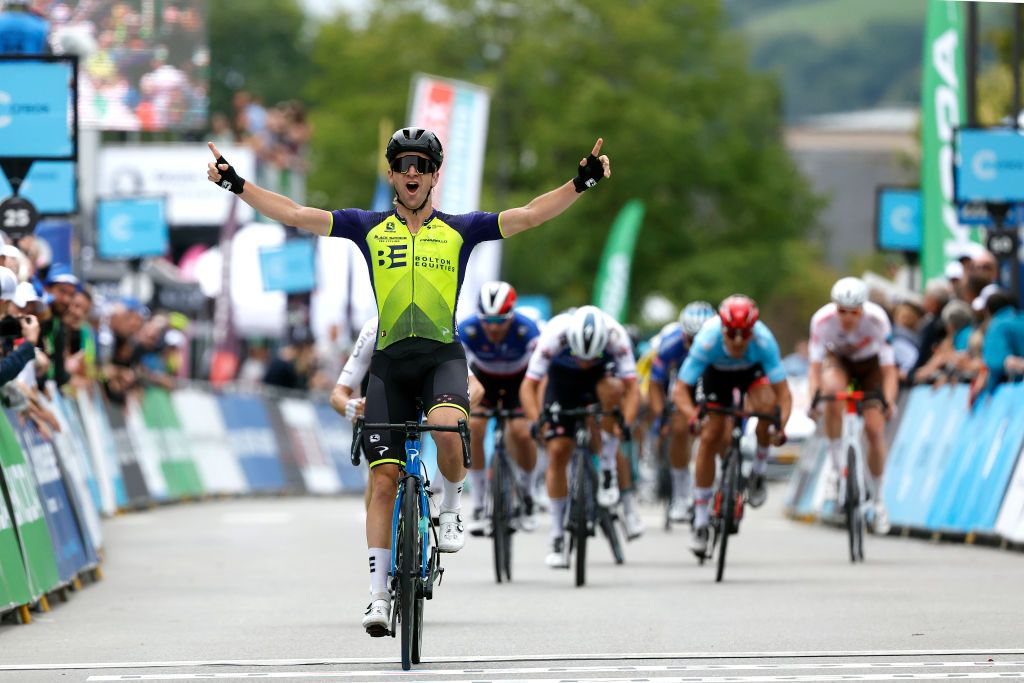 DIEKIRCH LUXEMBOURG SEPTEMBER 15 Aaron Gate of New Zealand and Team Bolton Equities Black Spoke Pro Cycling Academy celebrates at finish line as stage winner during the 82nd Skoda Tour Luxembourg 2022 Stage 3 a 1884km stage from Rosport to Diekirch on skodatour September 15 2022 in Diekirch Luxembourg Photo by Bas CzerwinskiGetty Images