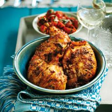 Middle Eastern-spices-chicken-tomato salsa-bbq-woman and home
