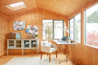 garden office with a natural wood interior from Crane Garden Buildings
