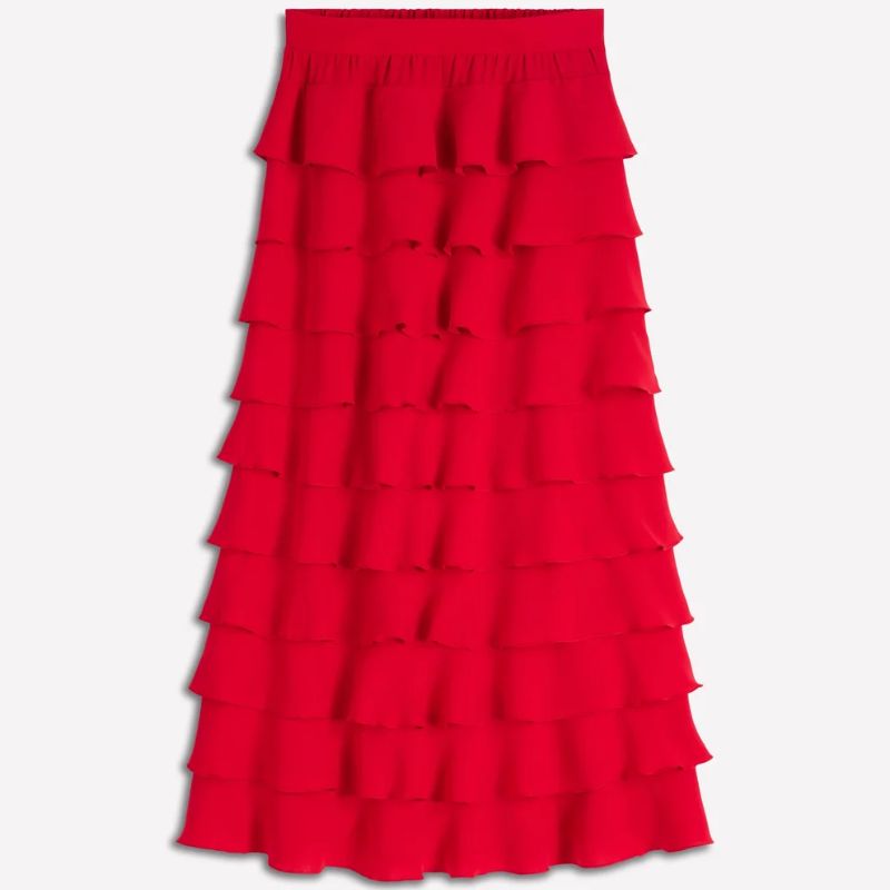 Boden, red, ruffled maxi skirt