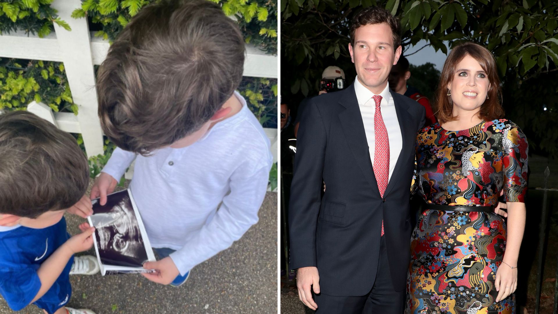 A composite image of August and Ernest Brooksbank with Jack Brooksbank and Princess Eugenie 