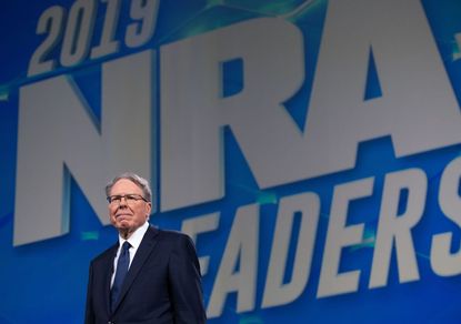 Wayne LaPierre, Executive Vice President and Chief Executive Officer of the NRA, arrives prior to a speech by US President Donald Trump at the National Rifle Association (NRA) Annual Meeting 