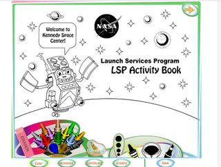 A screenshot from NASA's LSP Activity Book, a mobile app and online coloring book to spark interest about rocket launches in kids. The app was created by NASA's Launch Services Program.