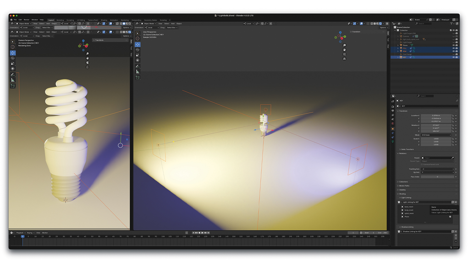A 3D rendered light bulb in a computer app
