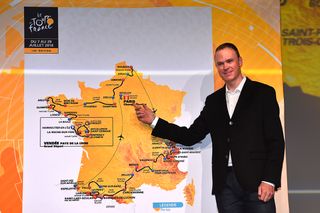 Chris Froome with the map of the 2018 Tour de France.