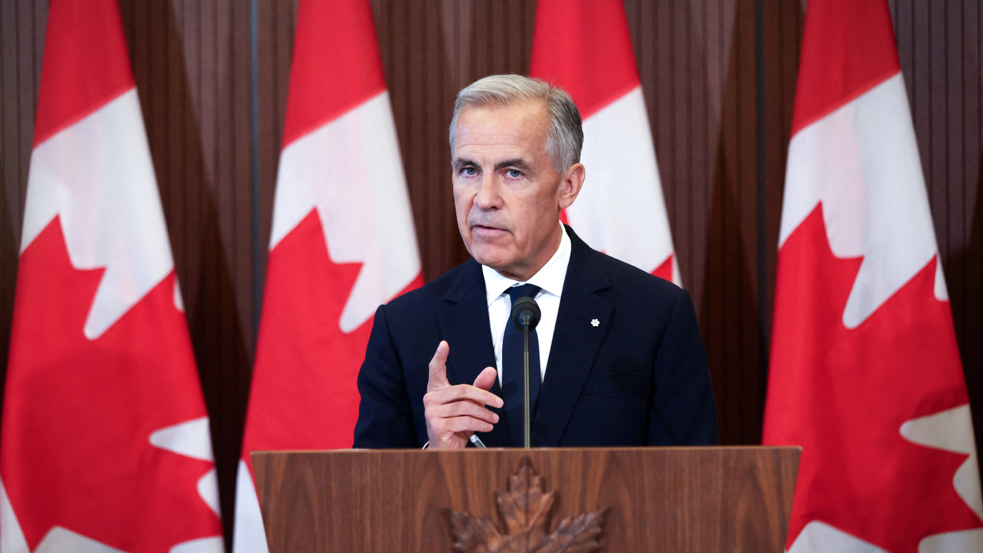 Canadian Prime Minister Mark Carney responds to President Donald Trump imposing 50% tariffs on Canadian goods
