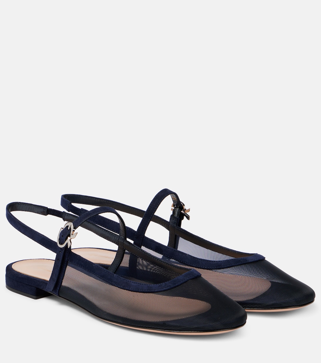 Leather-Trimmed Organza Ballet Flats