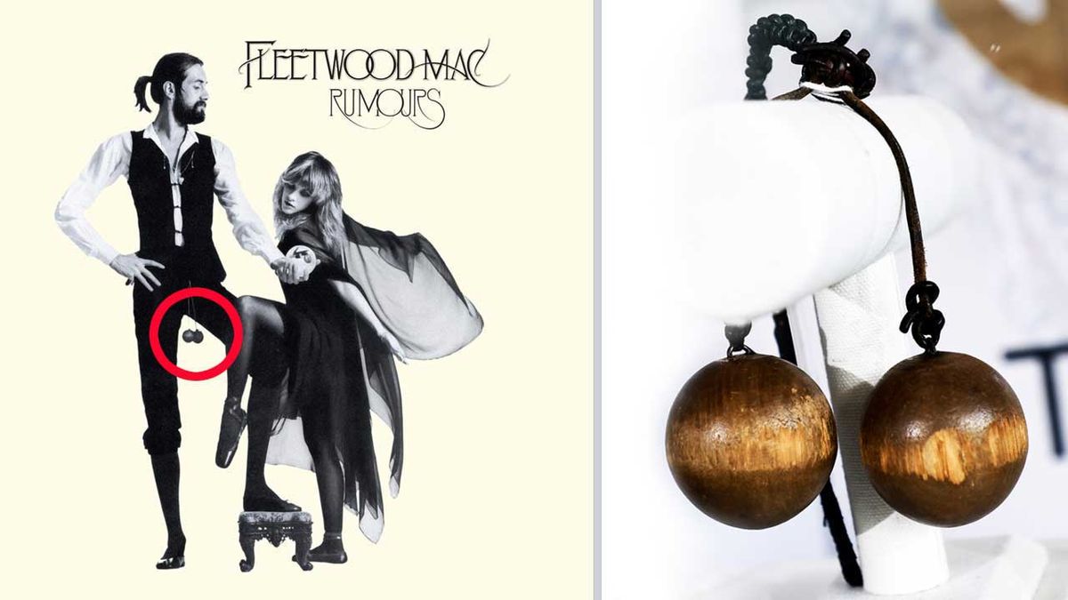 The cover of Rumours alongside a close-up of Mick Fleetwood&#039;s hanging balls