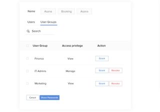 Zoho Vault's password sharing settings menu