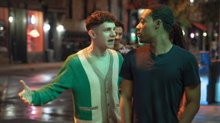 Chris Perfetti and Tyler James Williams as Jacob and Gregory talking in Abbott Elementary season 3