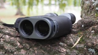 Fujifilm Fujinon Techno-Stabi TS-L 1640 binoculars on a tree trunk