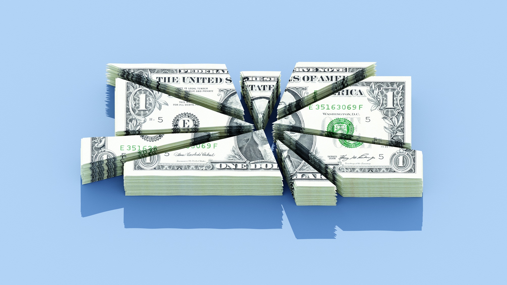 A dollar segmented into smaller pieces.
