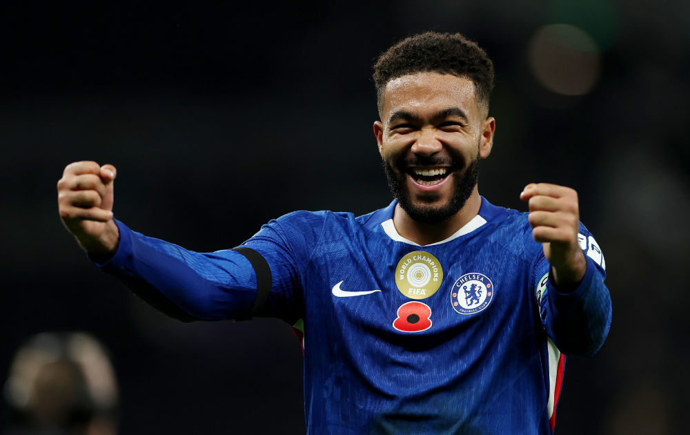 Reece James of Chelsea celebrates after the team's victory in the Premier League match between Tottenham Hotspur and Chelsea at Tottenham Hotspur Stadium on November 01, 2025 in London, England. 