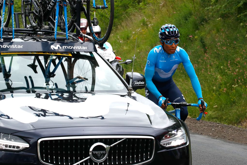 Nairo Quintana at the Movistar team car
