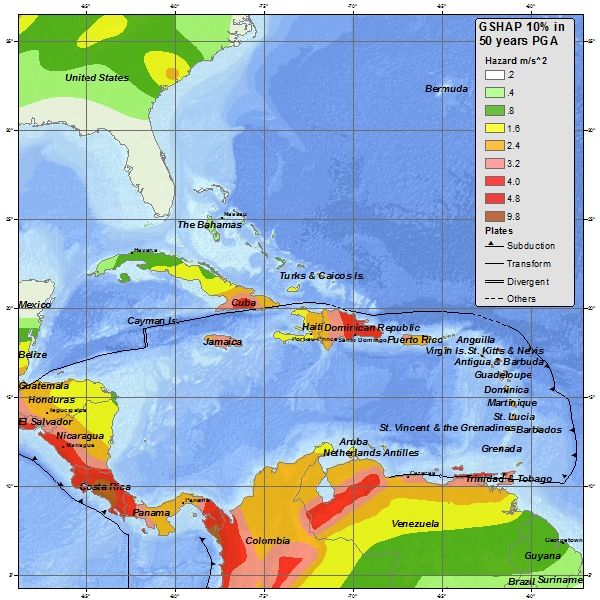 Caribbean seismic hazard map