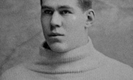 America&amp;#039;s first pro football player William &amp;quot;Pudge&amp;quot; Walter Heffelfinger, is pictured in his Yale University football portrait.