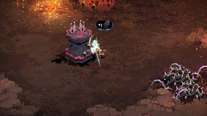 Hades 2 Melinoe mining glassrock in the Fields of Mourning