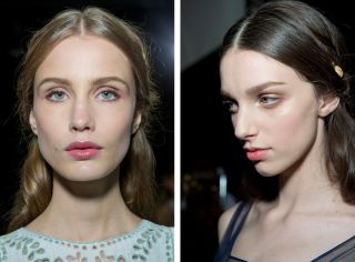 Dewy skin was paired with a soft pink lip and delicate metallic eyes