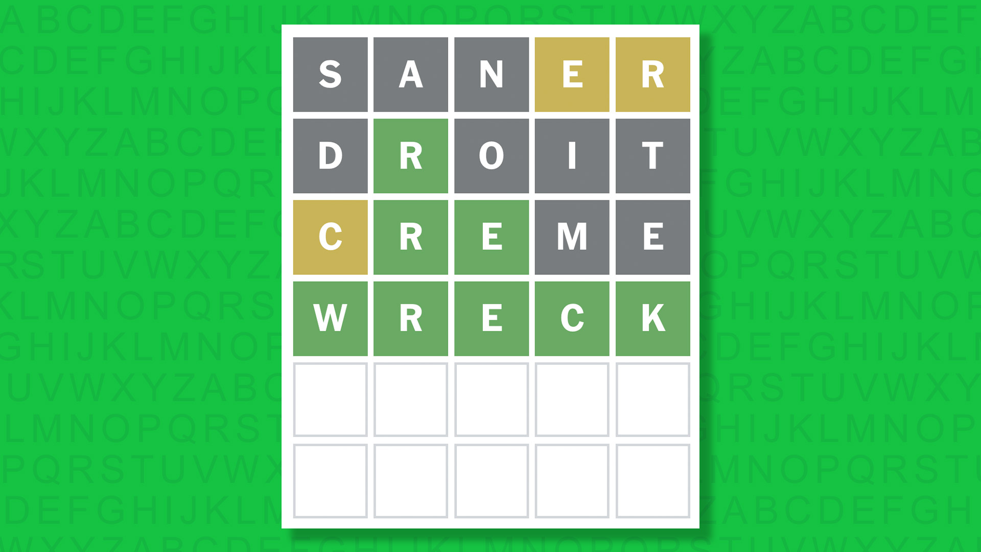 NYT Wordle answer for game 1796 on a green background