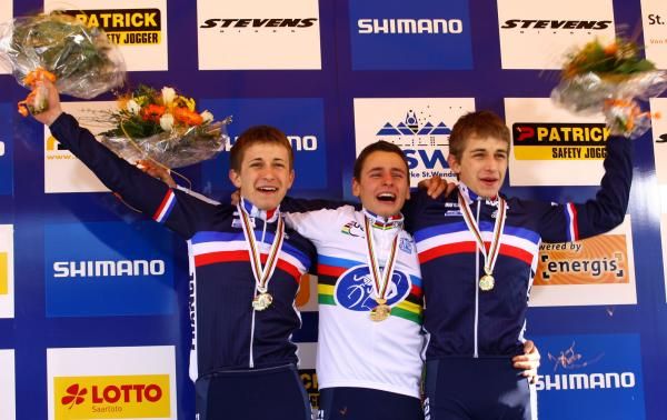 The all French podium in the junior world cyclo-cross championships