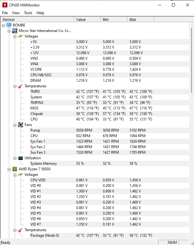Image showing HWMonitor with key PC stats displayed.