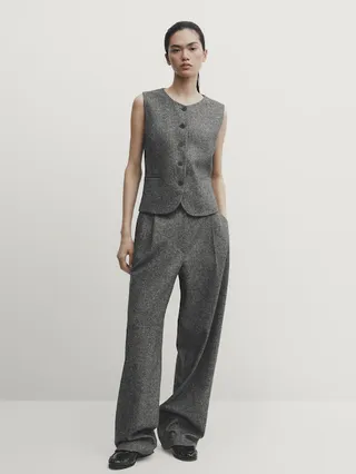 Darted flecked wool blend trousers