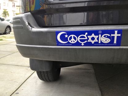 A bumper sticker spells out religious tolerance. A new poll shows Americans more tolerant of some religions.