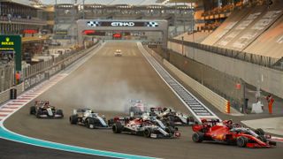 Drivers vie for position at the start of the Abu Dhabi Formula One Grand Prix at the Yas Marina Circuit ahead of the Abu Dhabi Grand Prix 2023