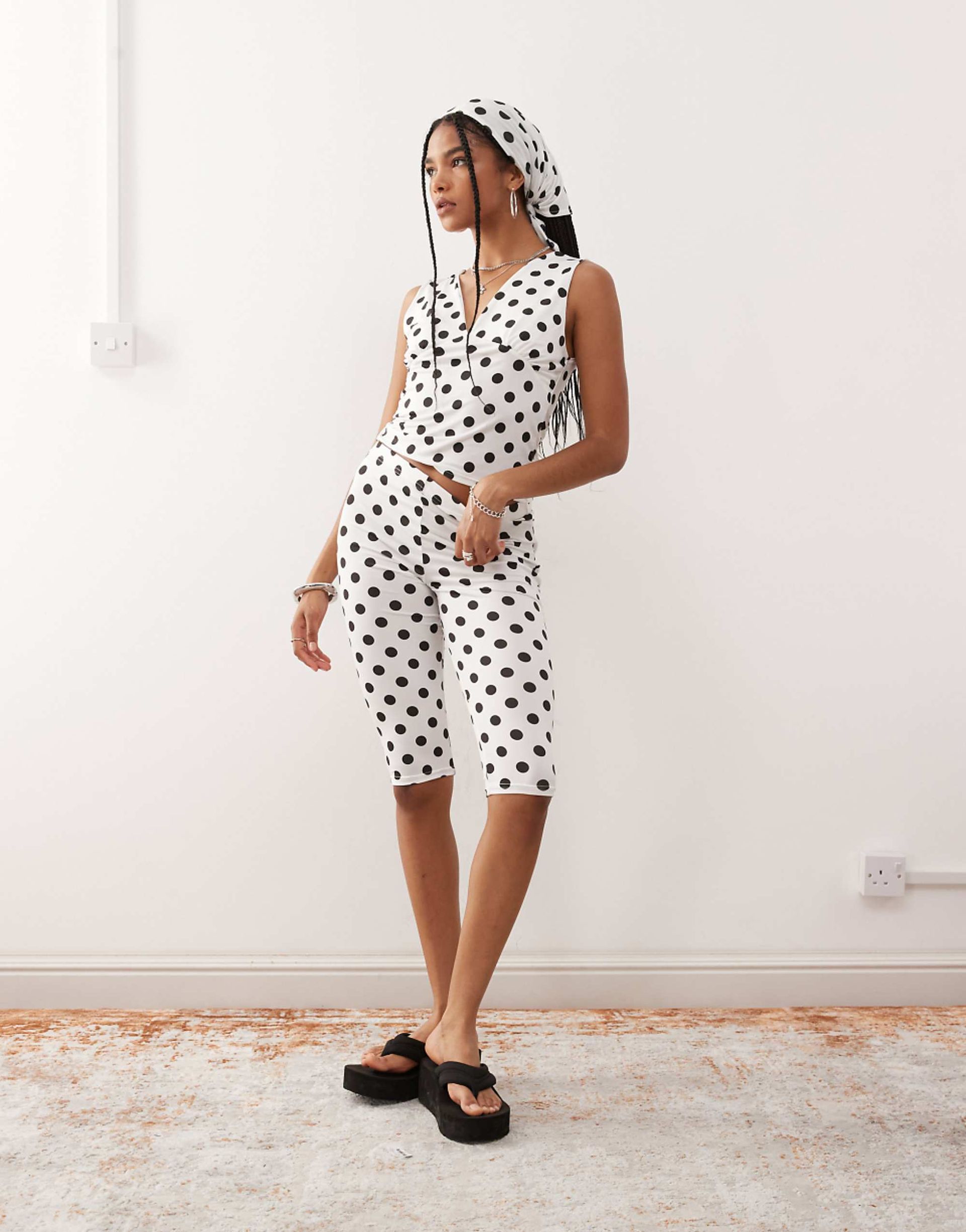 Reclaimed Vintage Polka Dot Print Capri Pants in White - Part of a Set