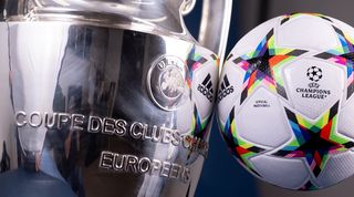 The Champions League trophy alongside the ball which will be used for the 2022/23 edition.