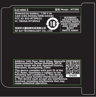 DJI Mini 3 FCC sticker