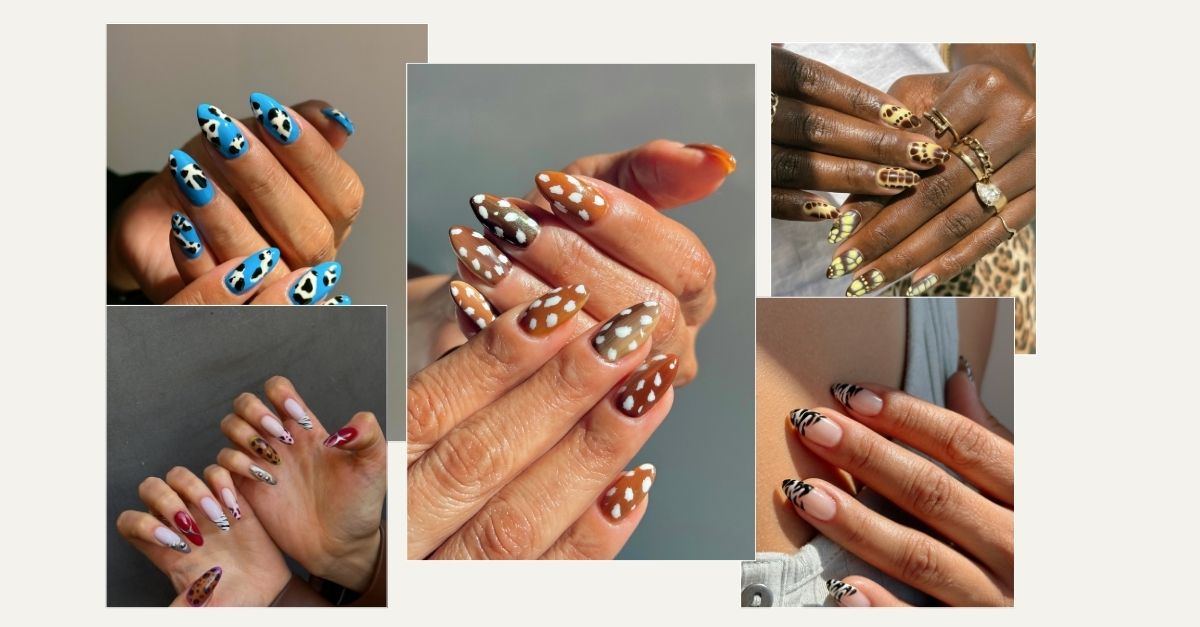 a collage of animal-print nail ideas