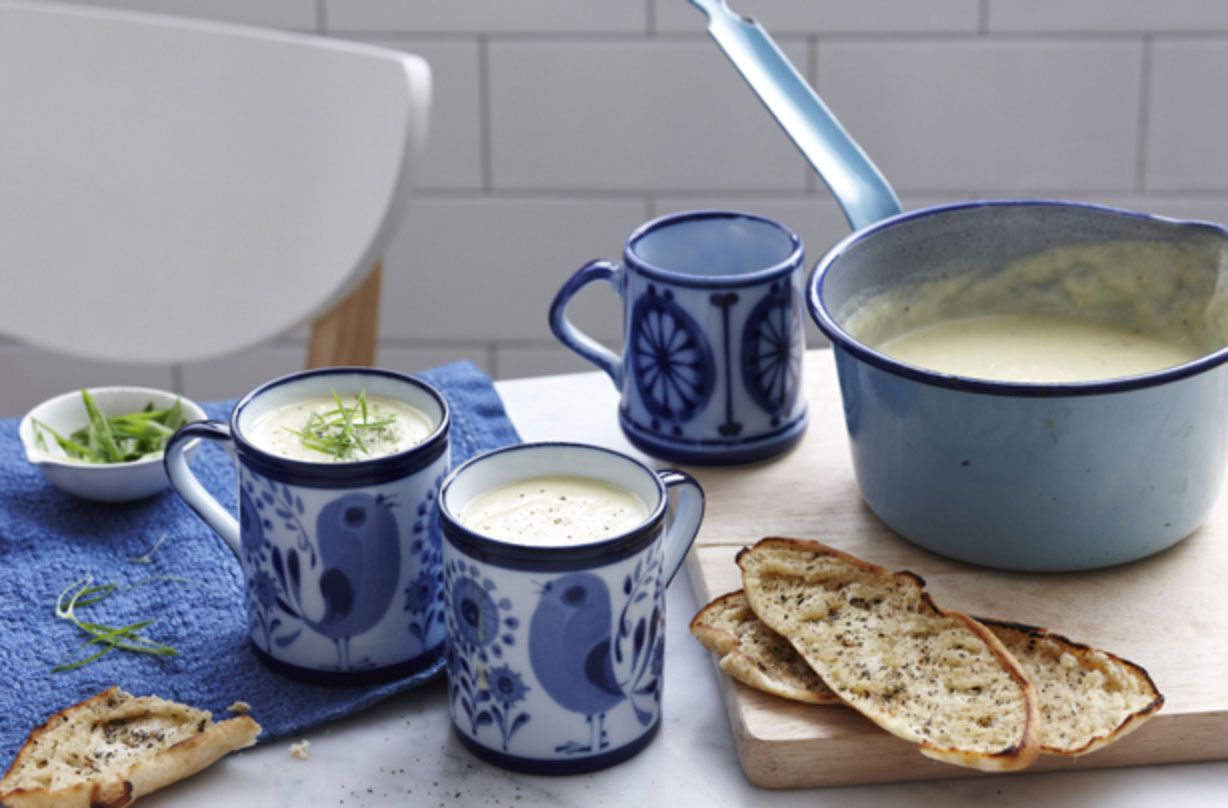 Leek and potato soup with peas