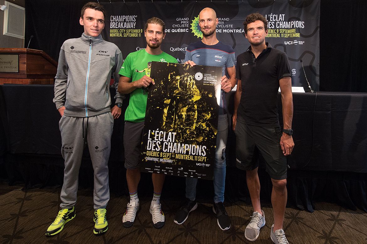 Romain Bardet, Peter Sagan, Tom Boonen and Greg Van Avermaet in Quebec
