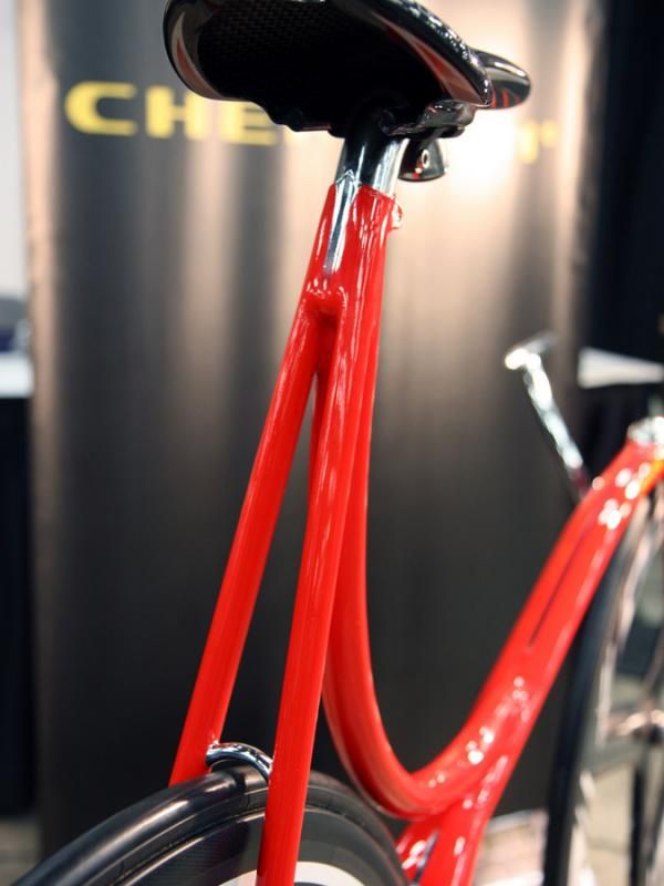 The seatpost on Cherubim's track bike appears to be based on an American Classic design.