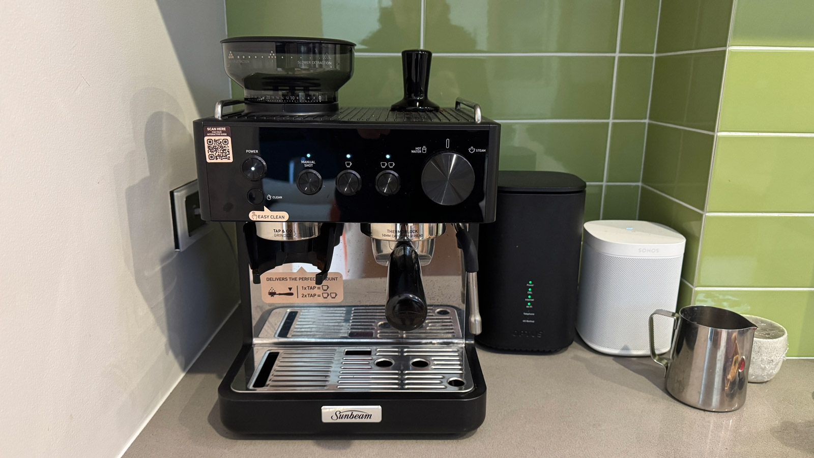 Sunbeam Origins Classic Espresso Machine on a kitchen counter