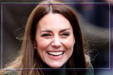 Kate Middleton laughing during a visit to Abergavenny Market to see first-hand how important local suppliers are to rural communities and to mark St David's Day on March 1, 2022 in Abergavenny, Wales