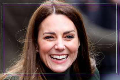 Kate Middleton laughing during a visit to Abergavenny Market to see first-hand how important local suppliers are to rural communities and to mark St David&#039;s Day on March 1, 2022 in Abergavenny, Wales