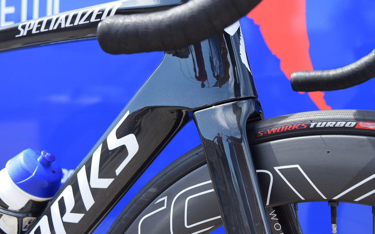 Shaping on the down tube of the frame helps to reduce air turbulence over the frame