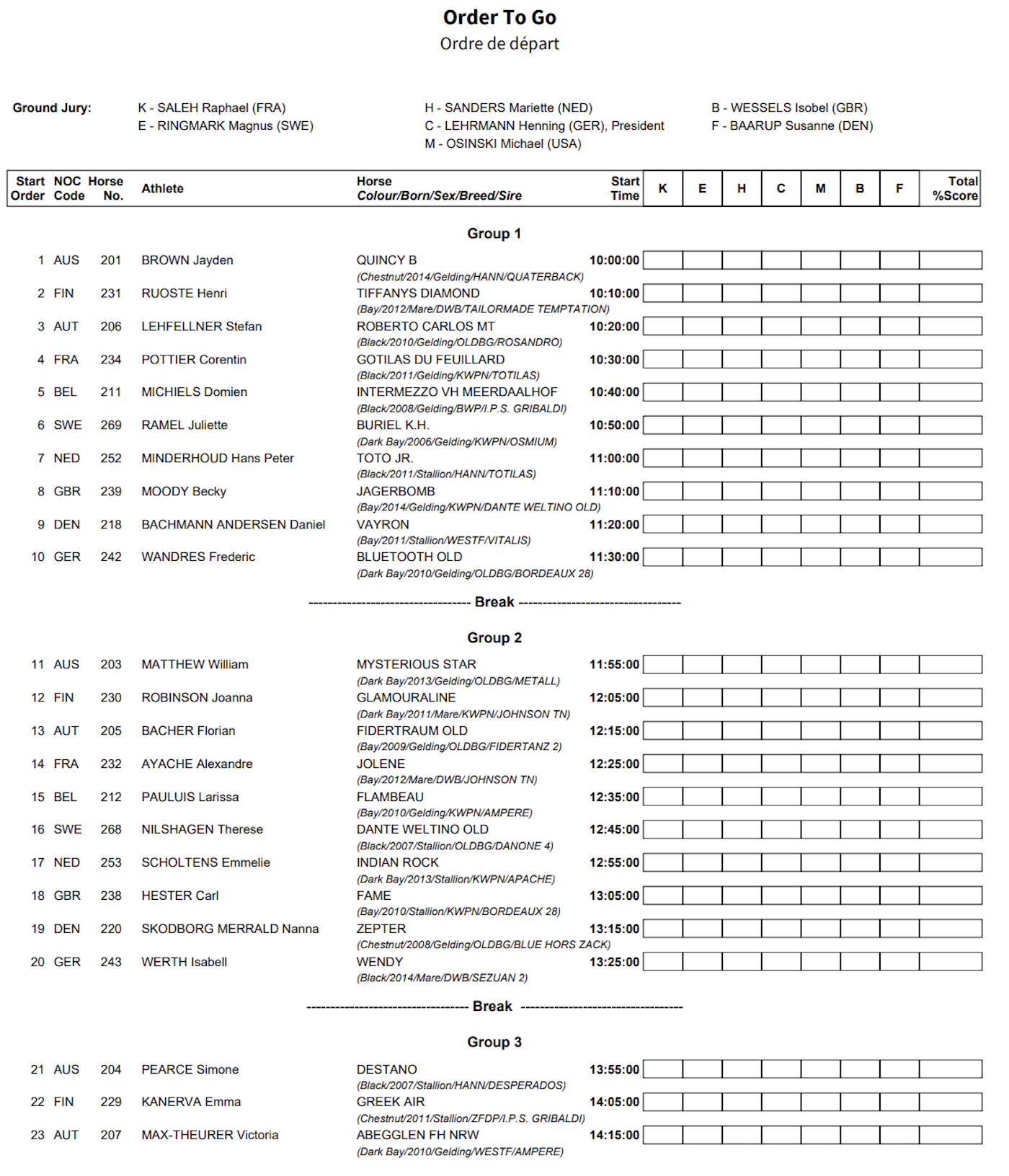 Olympic grand prix special times