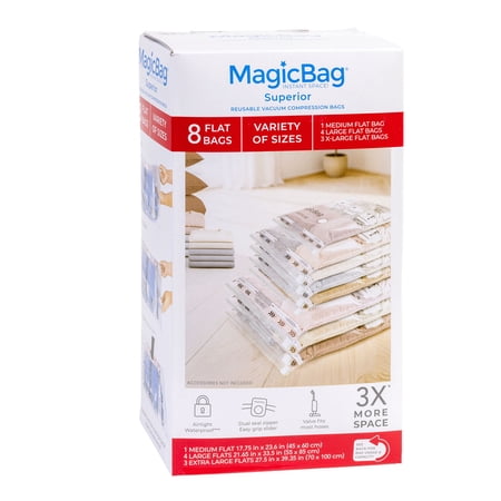Magicbag Variety Pack Vacuum Storage Bags, 8 Pack Flat Compression Bags for Clothing &amp;amp; Bedding, Space Saving &amp;amp; Airtight