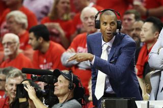 Reggie Miller gives his take during game seven of the Western Conference Finals of the 2018 NBA Playoffs between the Houston Rockets and the Golden State Warriors