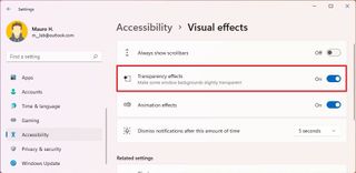 Accessibility enable acrylic effect