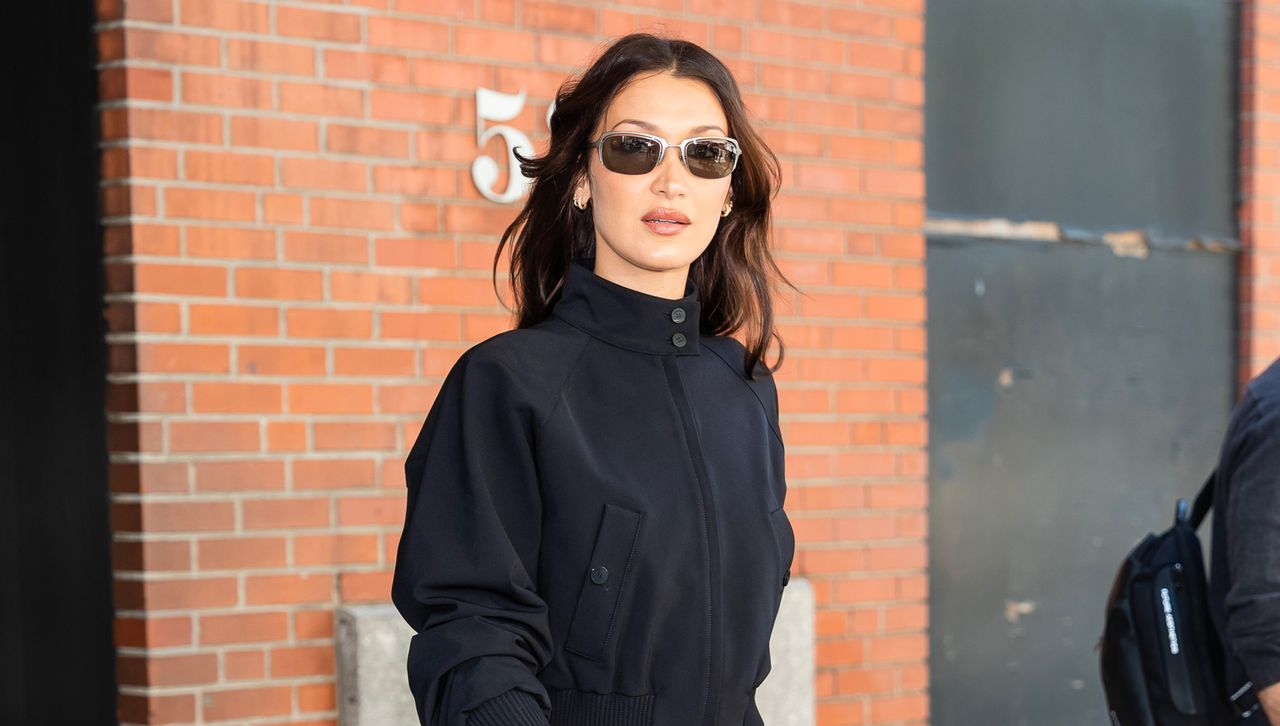 Bella Hadid wears a black jacket and the capri pants trend in New York City on May 1