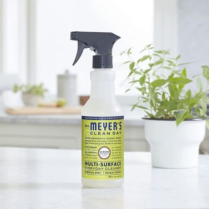 Mrs. Meyer's Clean Day Multi-Surface Everyday Cleaner, Lemon Verbena in white kitchen beside herb plant