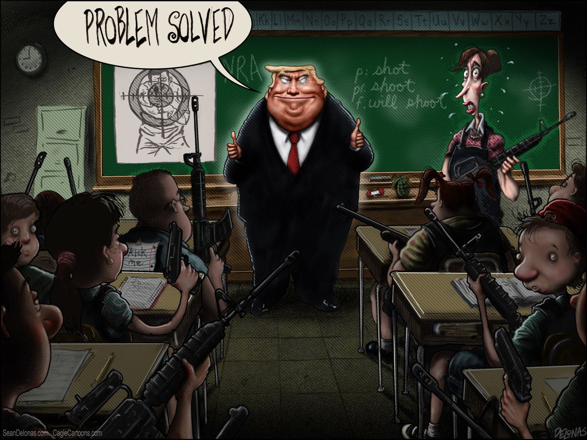 Political cartoon U.S. Trump arming teachers school shooting | The Week
