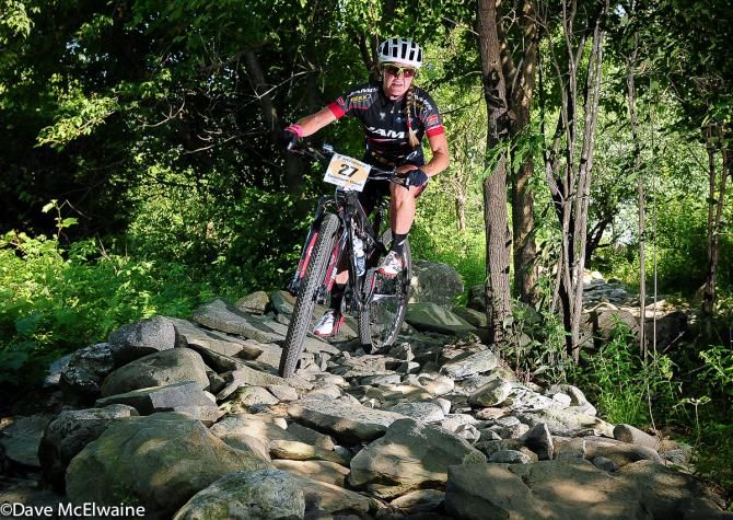 Erica Tingey (Team Jamis) riding the rocks with ease