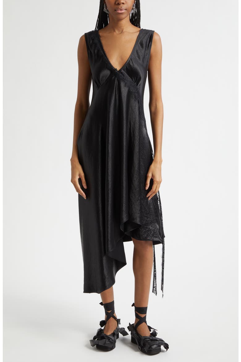 Tulip Asymmetric Lace Trim Satin Dress