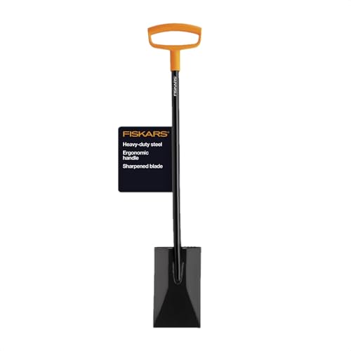 Fiskars 46" Spade Garden Shovel, Steel Flat Spade With Ergonomic D-Handle, Sharp Blade Square Shovel for Lawn Edging, Digging, Heavy Duty Yard Tool, Easy Cuts in Grass and Turf