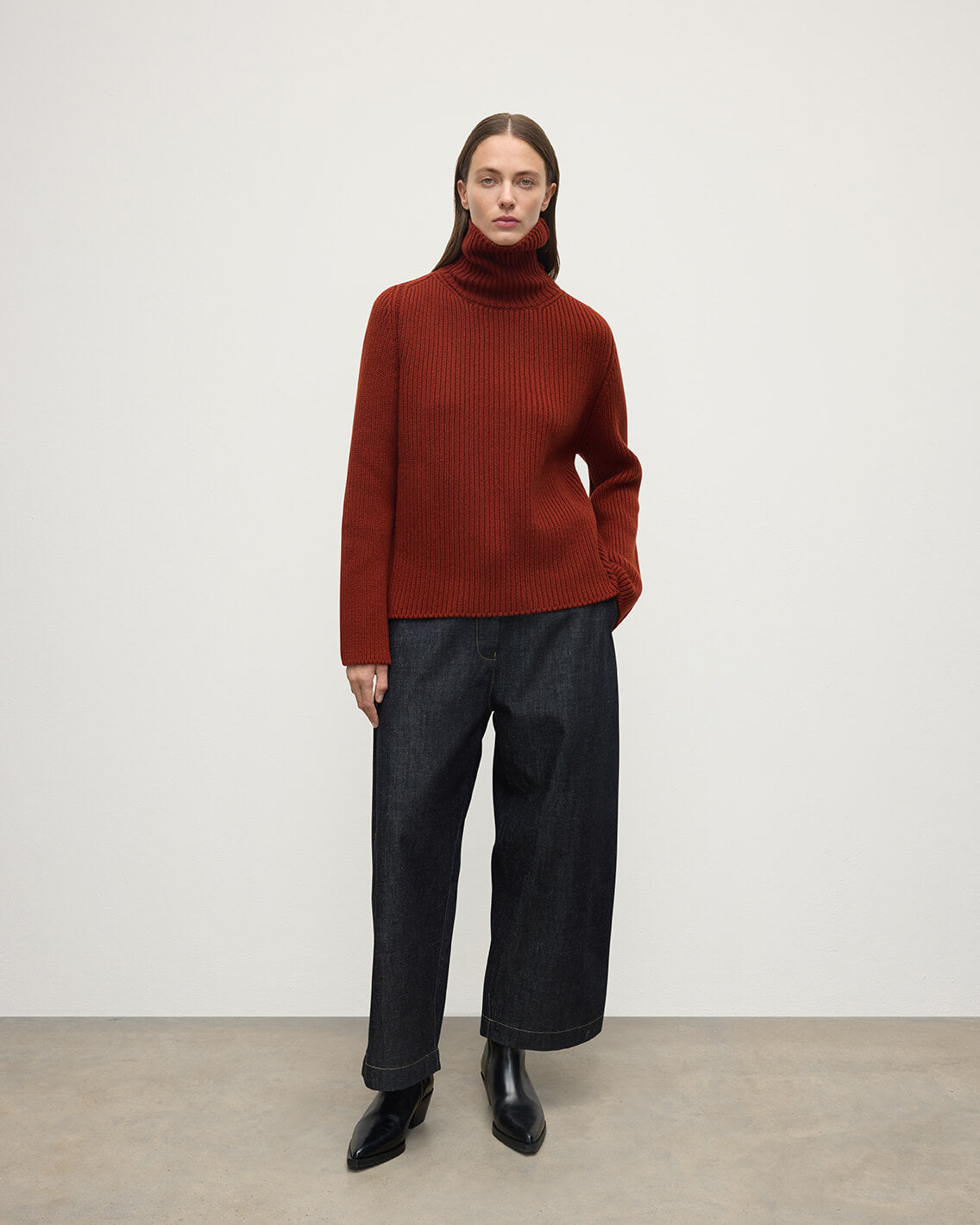 Roll-Collar Dark Red Cashmere Jumper